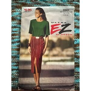 Vogue sewing pattern 8682 short sleeve top pencil skirt 1980s size 18 20 22